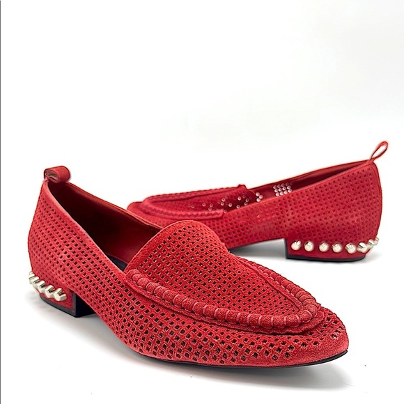 Jeffrey Campbell Barnett Studded Red Suede Leather Perforated Loafer size 6 - Picture 1 of 5